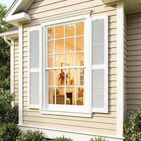 Spaco Indoor/Outdoor Exterior Louvered Shutters, Weather-Resistant Polypropylene, Easy DIY Installation & Low Maintenance, Vinyl/Brick Compatible, 14"W×59"H, White