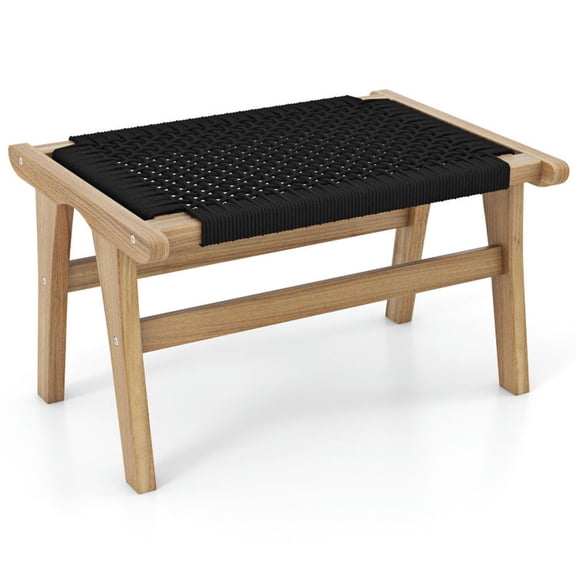 Spaco Indoor Outdoor Ottoman Footstool Teak Wooden Foot Rest with Handwoven Cordage, Vanity Stool