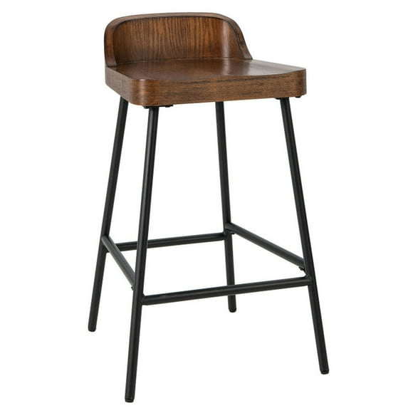 Spaco Industrial 24.5 Inches Bar Stool with Backrest and Saddle Seat-Rustic Brown, Bar Height Stools, Counter Height Bar Stools for Kitchen, Dining Room