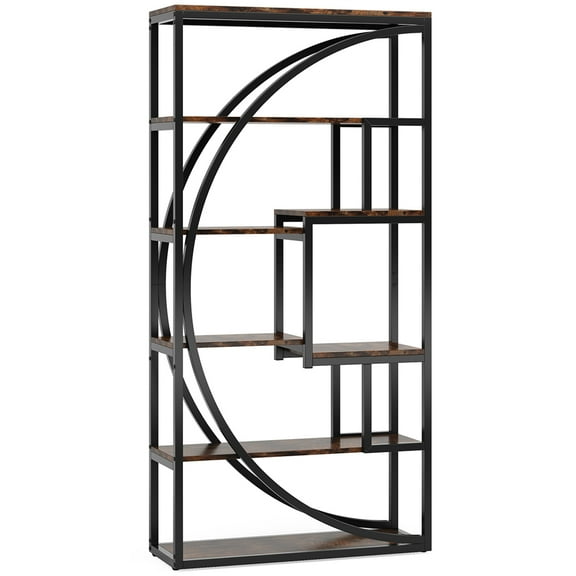Spaco Industrial Bookshelf Bookcase with 8 Open Storage Shelf, Brown & Black