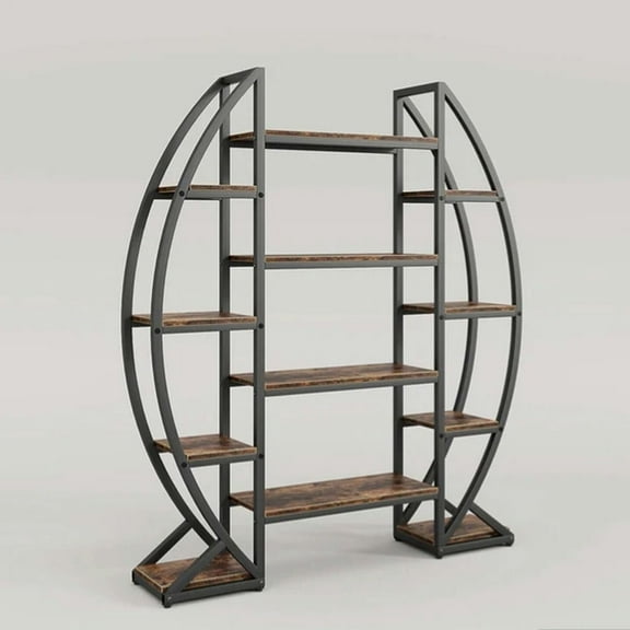 Spaco Industrial Bookshelf, Oval Triple Wide Etagere Bookcases Display Shelves, Versatile Bookshelf with Adjustable Foot Pads, Black