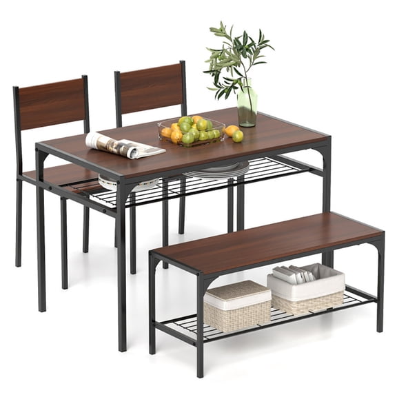 Spaco Industrial Style Rectangular Kitchen Table with Bench and Chairs, Dining Room Sets for Indoor as Home, Walnut