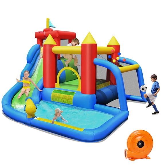 Spaco Inflatable Bounce House Splash Pool with Water Climb Slide Blower included, Jumping Castle Family Backyard Bouncy Castle, Durable Sewn with Extra Thick Material, Idea for Kids