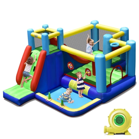 Spaco Inflatable Bounce House with 735W Blower, Jumping Family Backyard Bouncy, Durable Sewn with Extra Thick Material, Idea for Kids
