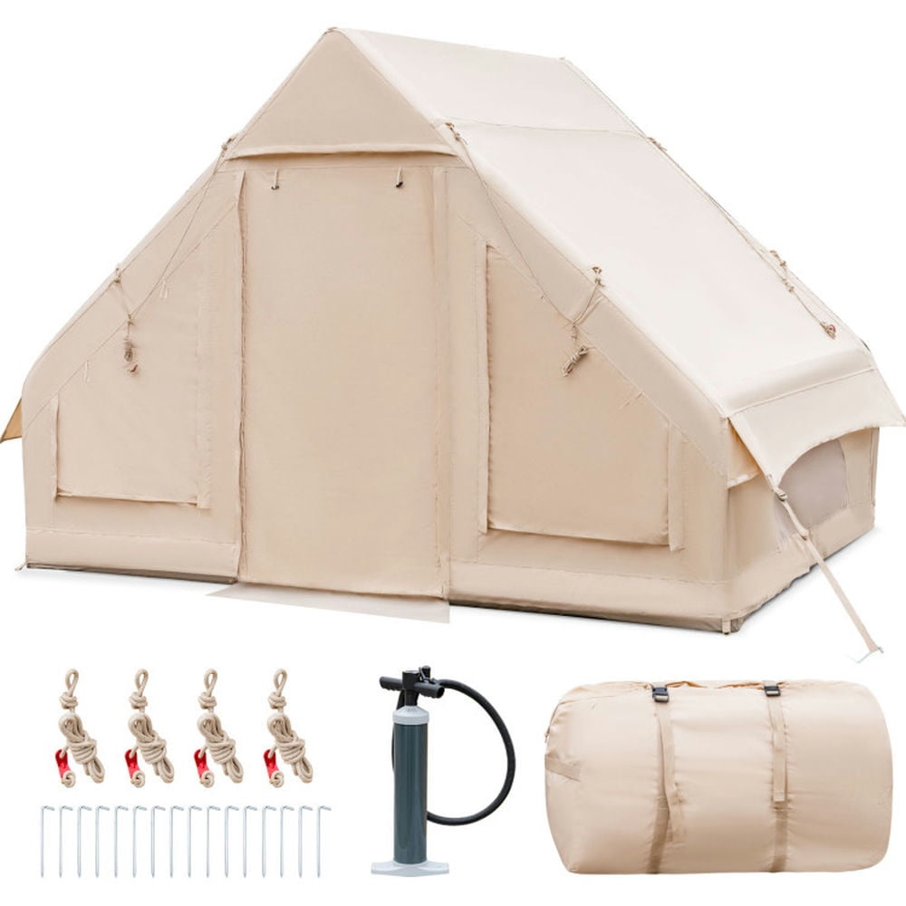 Spaco Inflatable Camping Tent 2/4/6 People Glamping Tent for Family Camping with Pump-Beige, Gazebo for Patio Deck Garden and Beach