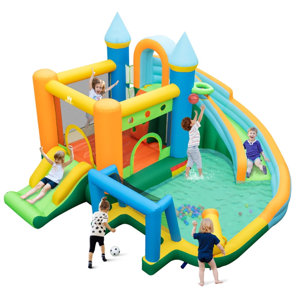 Spaco Inflatable Water Slide Blowup Bounce House, Bounce House with Dual Slides and Splash Pool Without Blower, Inflatable Water Park for Kids, Multi-color Spaco Inflatable Water Slide Blowup Bounce House, Bounce House with Dual Slides and Splash Pool Without Blower, Inflatable Water Park for Kids, Multi-color