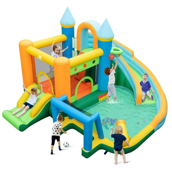 Spaco Inflatable Water Slide Blowup Bounce House, Bounce House with Dual Slides and Splash Pool Without Blower, Inflatable Water Park for Kids, Multi-color