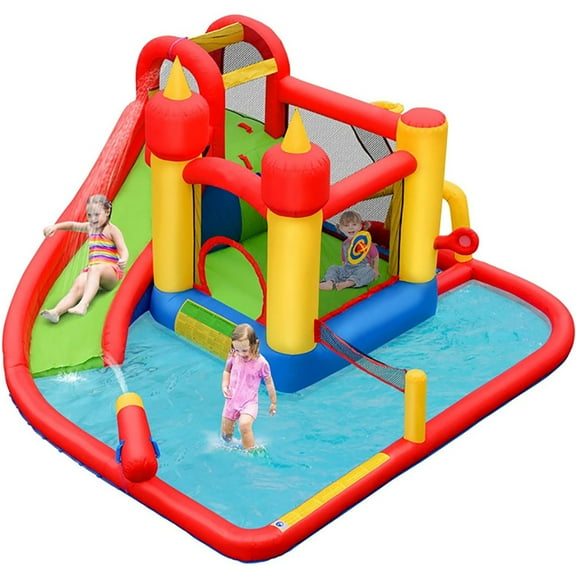 Spaco Inflatable Water Slide Jumper Bounce House with Ocean Ball without Blower, Jumping Castle Family Backyard Bouncy Castle, Durable Sewn with Extra Thick Material