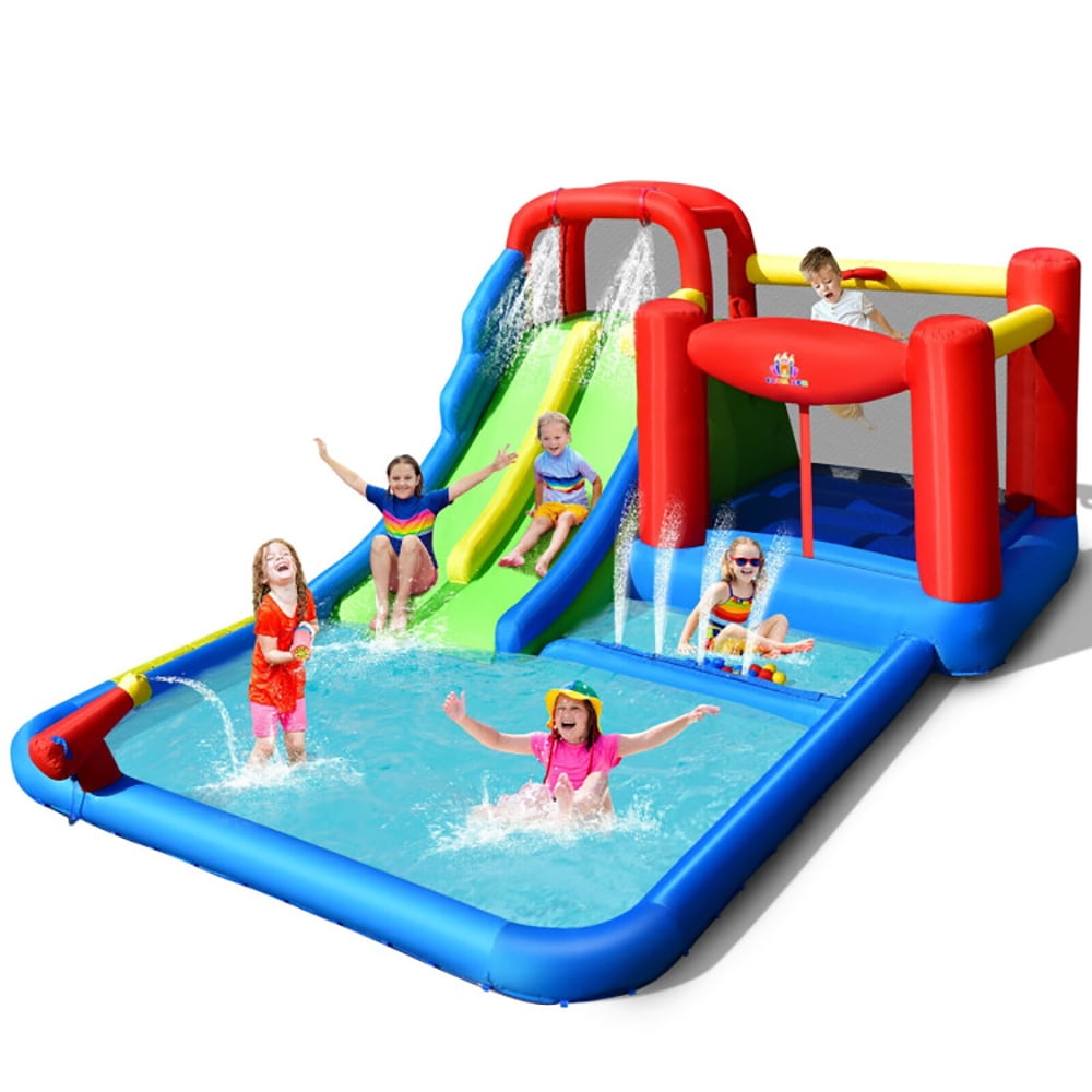Spaco Inflatable Water Slide with Ocean Balls for Kids without Blower, Jumping Family Backyard Bouncy, Durable Sewn with Extra Thick Material, Idea for Kids