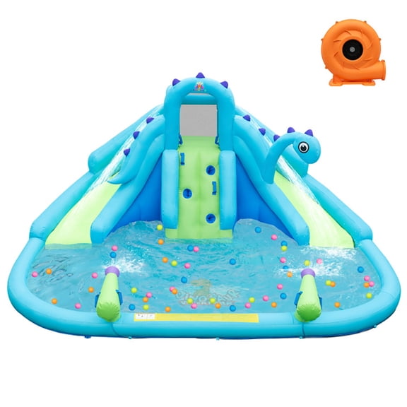 Spaco Inflatable Water Slide with Dual Slides and Large Splash Pool and Carry Bag with 584W Blower, Heavy-Duty for Outdoor Fun, Blue