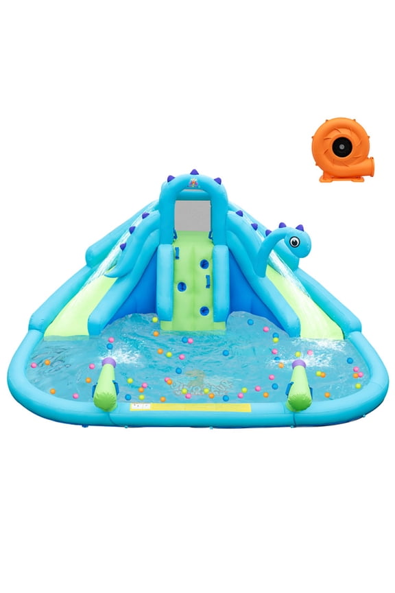 Inflatable Water Slide with Dual Slides and Large Splash Pool and Carry Bag with 584W Blower, Heavy-Duty for Outdoor Fun, Blue