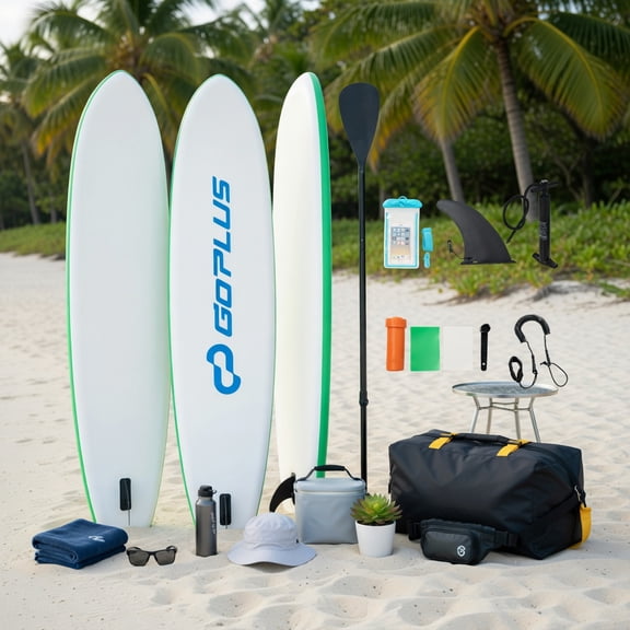 Spaco Inflatable iSUP Paddle Board, 3 Fins, Detachable Paddle, Carry Backpack, Water Sports, L Size