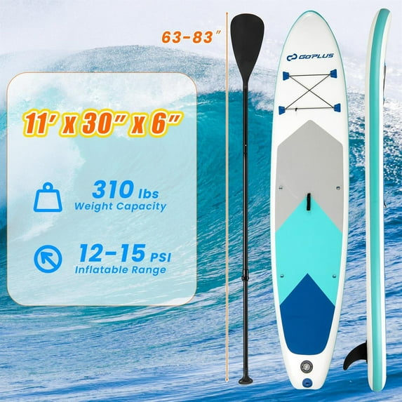Spaco Inflatable iSUP Paddle Board, 3 Fins, Detachable Paddle, Carry Backpack, Water Sports, L Size