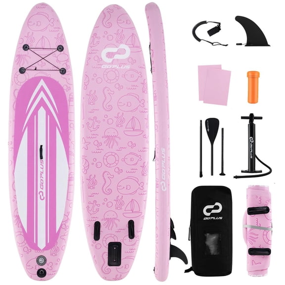 Spaco Inflatable iSUP Paddle Board (L Size), Detachable Paddle & 3 Fins, Comes with Carry Backpack for Water Sports Adventures
