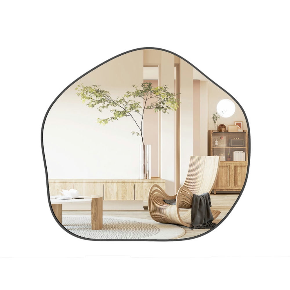 Black Irregular Asymmetrical Wall Mirror with Metal Frame