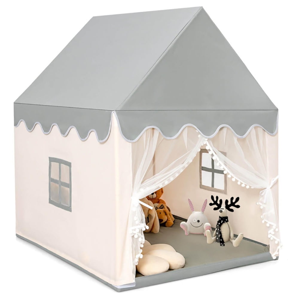 Beige and Gray Large Kids Play Castle Tent with Cotton Mat