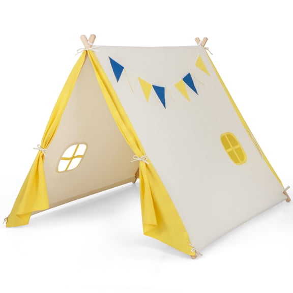 Spaco Kids Play Tent with Solid Wood Frame, Triangular Kids Play Tent, Ideal Holiday Birthday Gift for Boys & Girls & Boys Ages 3-8, Yellow