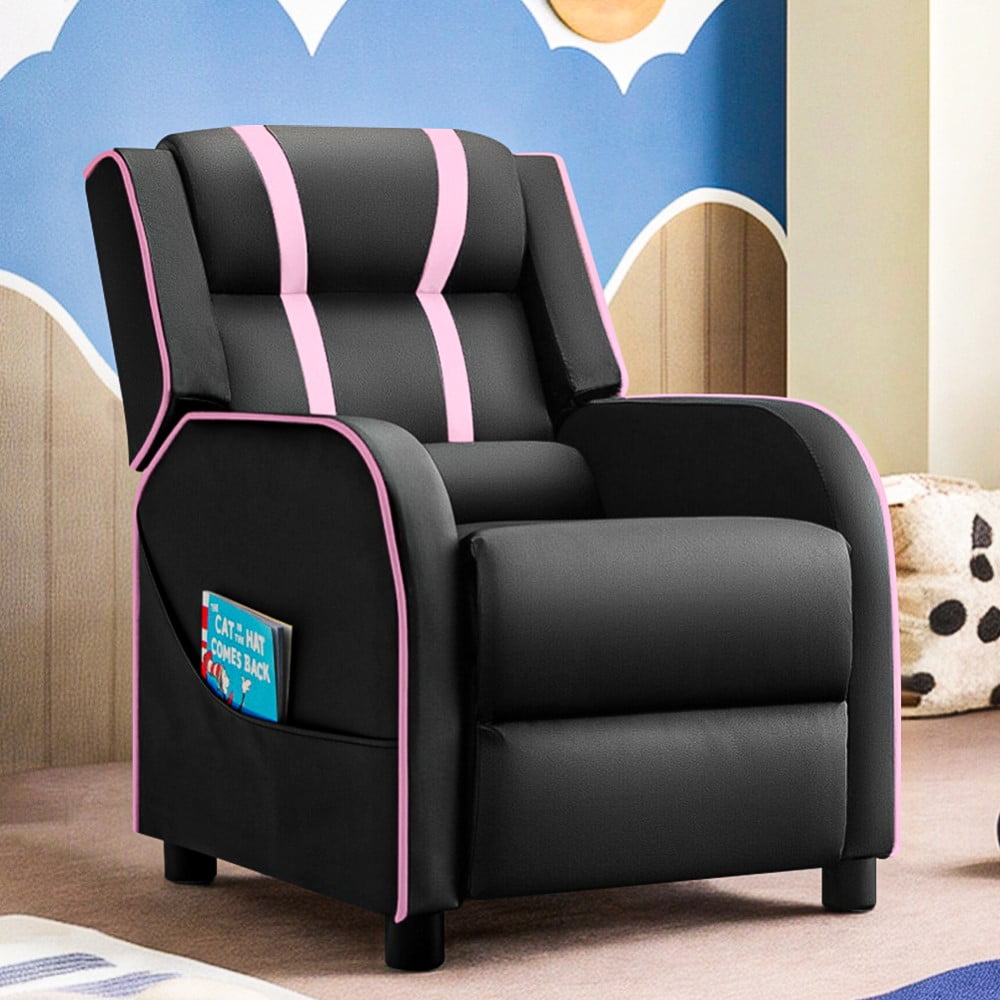 Spaco Kids Recliner Chair with Side Pockets and Footrest-Pink, Kids Couch for Kids