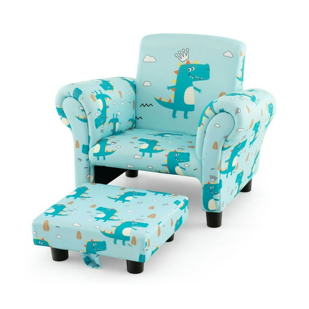Spaco Kids Single Sofa with Cute Patterns Ergonomic Backrest and Armrests Blue Kids Couch for Kids