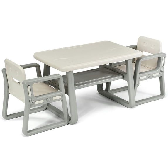 Spaco Kids Table and 2 Chairs Set with Storage Shelf-White, Toddler Table and Chair Set for Arts & Crafts, Snack Time, Homeschooling, Homework