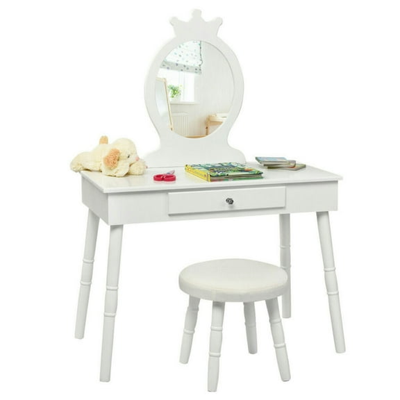 Spaco Kids Vanity Makeup Table & Chair Set Make Up Stool-White, Girls Vanity for Girls Kids