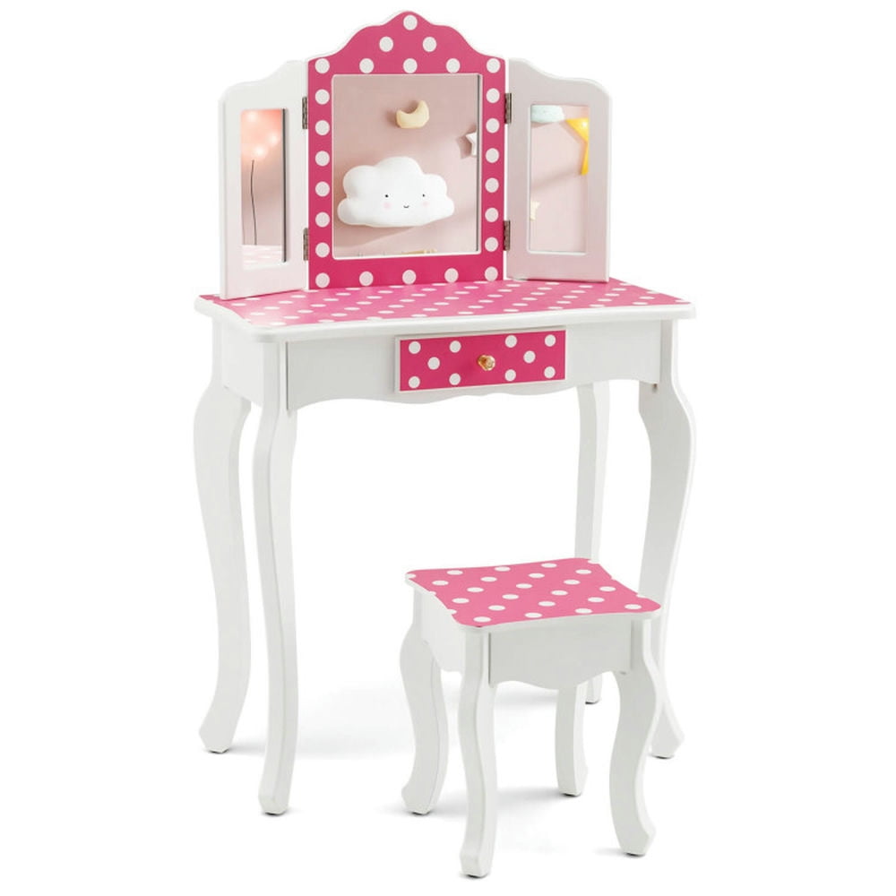 Spaco Kids Vanity Table and Stool Set with Cute Polka Dot Print-Pink, Girls Vanity for Girls Kids Spaco Kids Vanity Table and Stool Set with Cute Polka Dot Print-Pink, Girls Vanity for Girls Kids