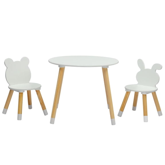 Spaco Kids Wood Table and Chairs Set, Toddler Play Table with 2 Chairs, 3 Pieces Children Multi-Activity Round Table, Table for Play Art Craft Reading Learning Eating, White