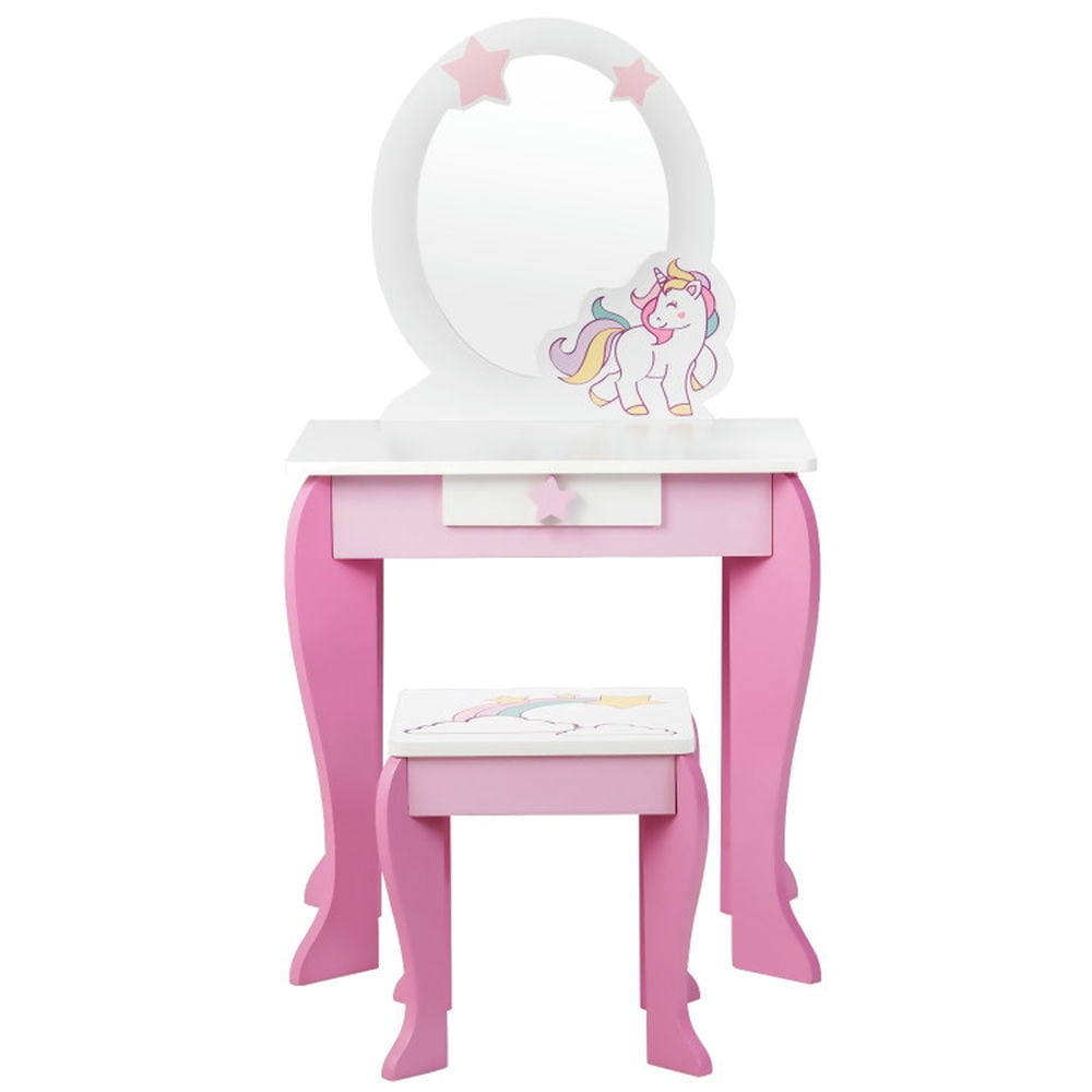 Spaco Kids Wooden Makeup Dressing Table and Chair Set with Mirror and Drawer-Pink, Girls Vanity for Girls Kids Spaco Kids Wooden Makeup Dressing Table and Chair Set with Mirror and Drawer-Pink, Girls Vanity for Girls Kids