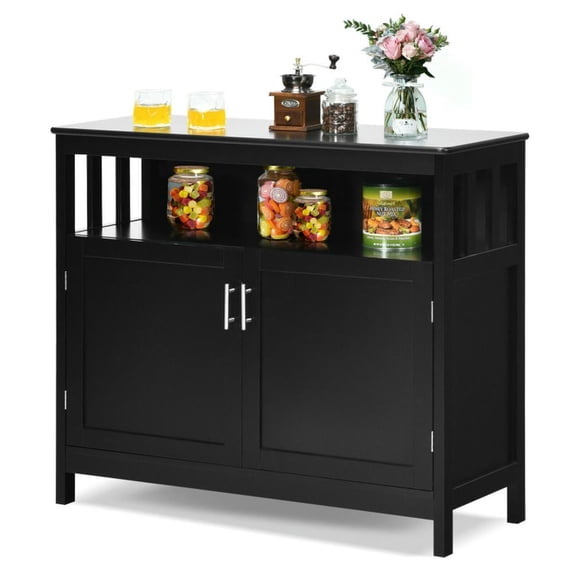 Spaco Kitchen Buffet Server Sideboard, Storage Cabinet with 2 Doors and Shelf, Cabinet for Indoor, Black