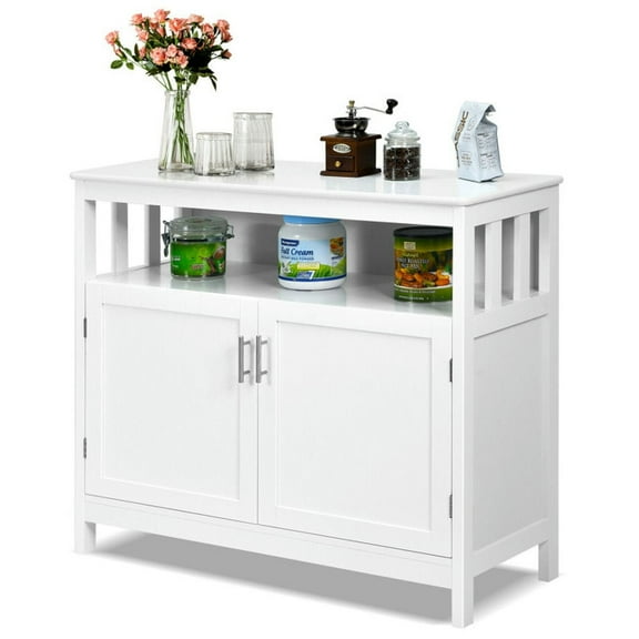 Spaco Kitchen Buffet Server Sideboard, Storage Cabinet with 2 Doors and Shelf, Cabinet for Indoor, White