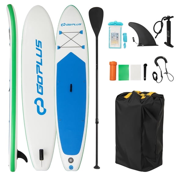 Spaco L Size Inflatable iSUP Paddle Board, Detachable Paddle, 3 Fins & Carry Backpack, Essential for Water Sports