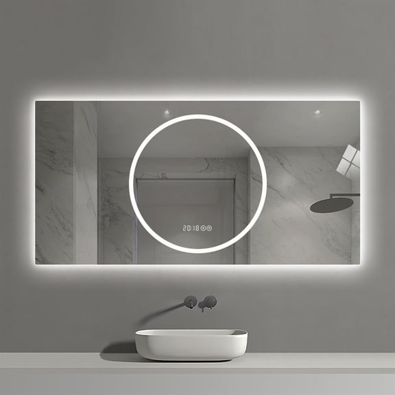 Spaco LED Bathroom Mirror, 48*24 Inch, 6-Level Dimmable, Anti-Fog, Wall Mounted, Antique Silver