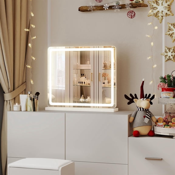 Spaco LED Makeup Mirror with 3 Dimmable Light Settings, 0-6000K, Memory Feature, USB Charging Port for Vanity Makeup Station, White
