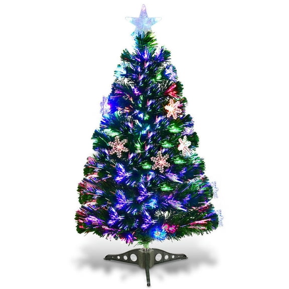Spaco LED Optic Artificial Christmas Tree with Snowflakes, 3 Feet Christmas Tree with 12 Warm White LED Lights, Christmas Tree for Indoor and Outdoor as Living Room, Garden, Green