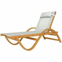 Spaco Larch Wood Lounge Chair, 4-Level Tanning Bed, Full-Flat Patio Lounger with Mesh Seat, Outdoor Relaxation Set, Cream White
