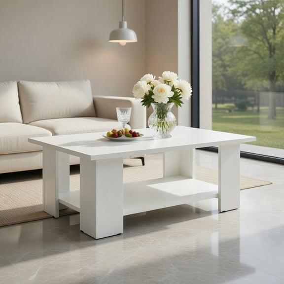 Spaco Large 36 Inch 2-tier Wooden Modern Coffee Table with Storage Shelf, Modern Coffee Table for Living Room Office Reception