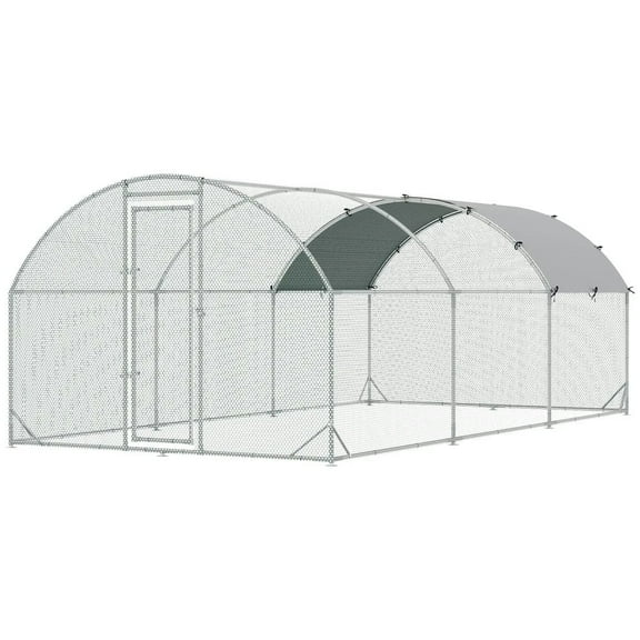 Spaco Large Chicken Coop Metal Chicken Run with Waterproof and Anti-UV Cover, Dome Shaped Walk-in Fence Cage Hen House, 1" Tube Diameter, 9.2' x 18.7' x 6.5'