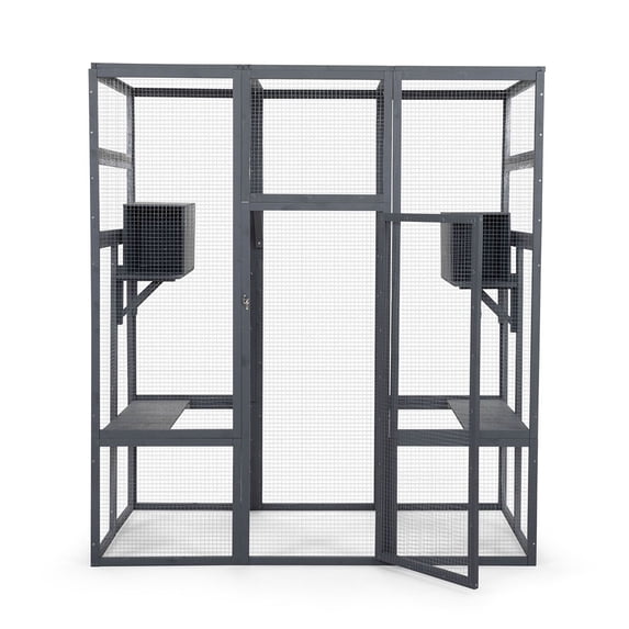 Spaco Large Multi-Tier Cat House, Fir Wood & Galvanized Net, Polycarbonate Panels, Spacious Interior, Perfect for Indoor & Outdoor Use