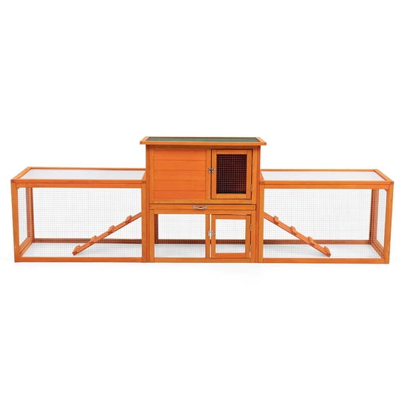 Spaco Large Orange Rabbit Cage, Galvanized Mesh, Pine Wood, Sunlight & Asphalt Boards, 3-Section Design
