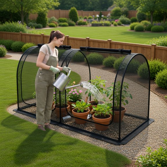 Spaco Large Portable Tunnel Crop Cage for Garden Plants, Heavy-Duty Oxford Fabric Plant Protection Tent with Dual Zippered Roll-Up Doors, Sturdy Powder-Coated Metal Frame & Ground Stakes