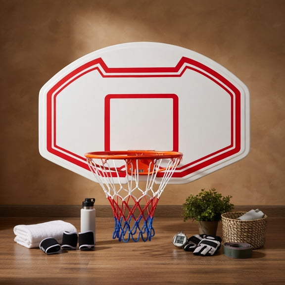 Spaco Large Wall-Mounted Basketball Hoop, Shatter-Proof Backboard, Standard Rim, Home Gym, Red