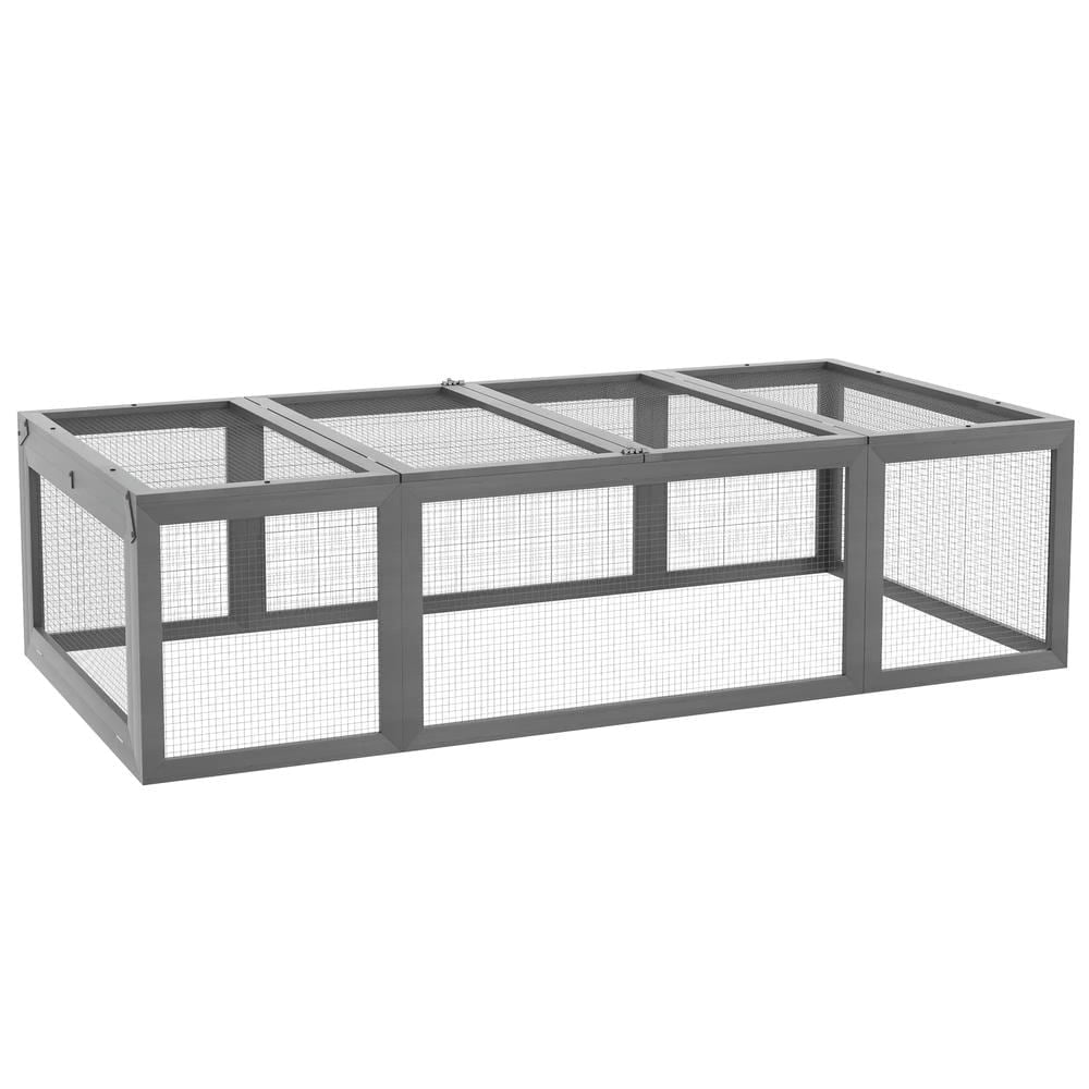 Spaco Large Wooden Rabbit Hutch, Small Animal Habitat Enclosure Outdoor Run and Lockable Doors, Gray