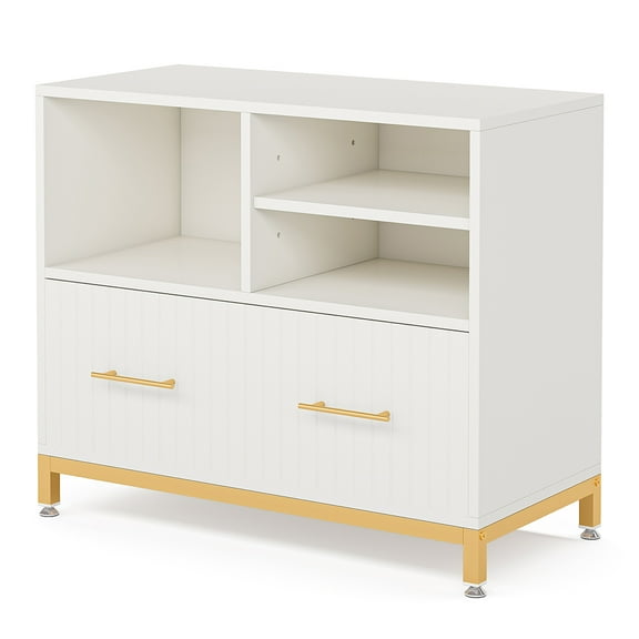 Spaco Lateral File Cabinet Printer Stand with Drawer & Open Storage Spaces, Cabinet for Indoor, White