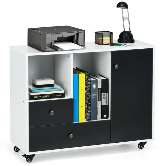 Spaco Lateral Mobile Filing Cabinet with 2 Drawers-Black, File Cabinets for Home Office
