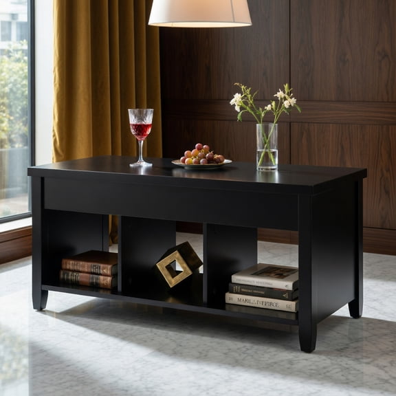 Spaco Lift Top Coffee Table with Hidden Storage Compartment-Black, Modern Coffee Table for Living Room Office Reception