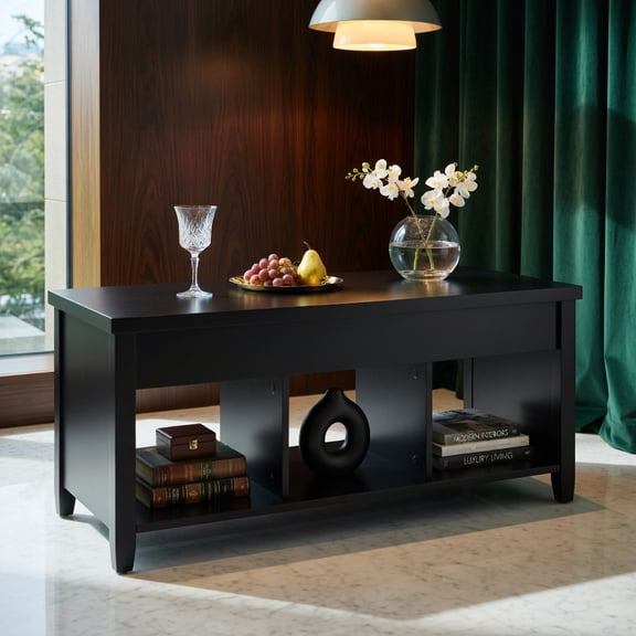 Spaco Lift Top Coffee Table with Storage Lower Shelf-Black, Modern Coffee Table for Living Room Office Reception