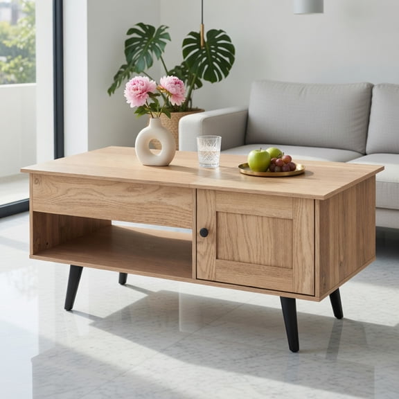 Spaco Lift Top Coffee Table with Storage and Hidden Compartment-Natural, Tea Table