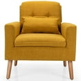thumbnail image 1 of Spaco Linen Fabric Single Sofa Armchair with Waist Pillow for Living Room-Yellow, Modern Mid-Century Upholstered Living Room Chair, 1 of 9