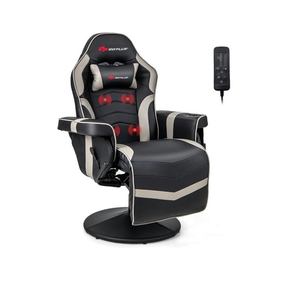 Spaco Massage Video Gaming Recliner Chair with Adjustable Height-Gray,