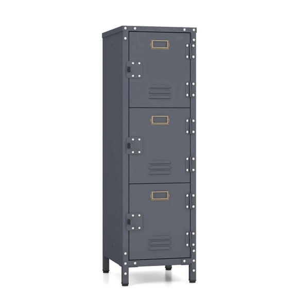 Spaco Metal Storage Locker with 3 Lockable Doors and Adjustable Feet, Cabinet to Storage Book, Shoes and Clothes
